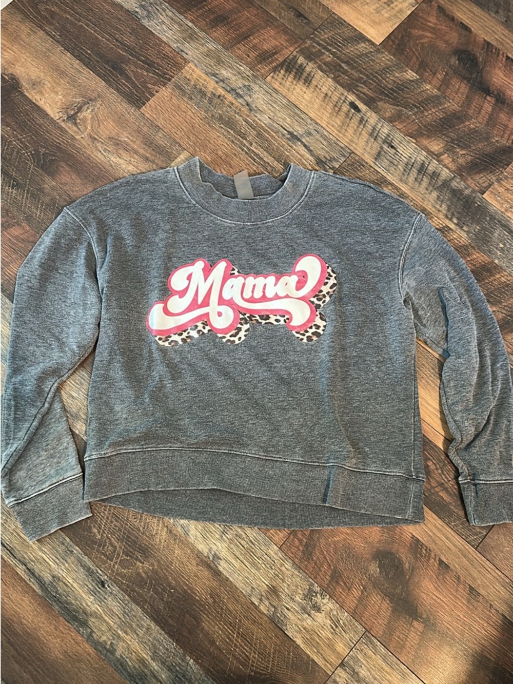 Mama Graphic Crewneck Sweatshirt - Gray with Pink Script